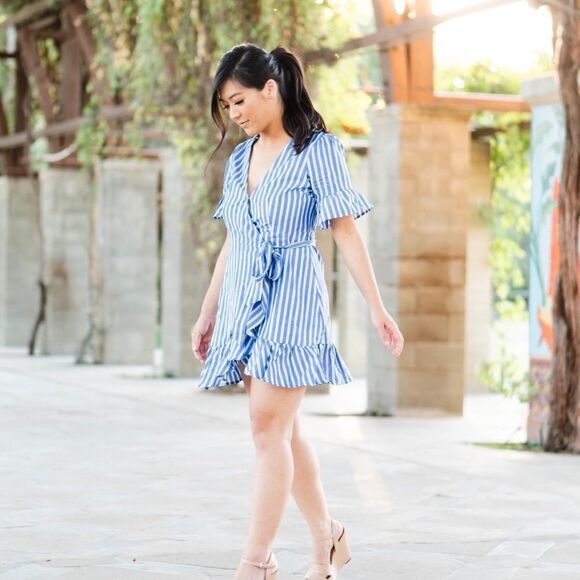 ✨HP✨Striped Ruffle Wrap Dress✨ - Picture 2 of 8